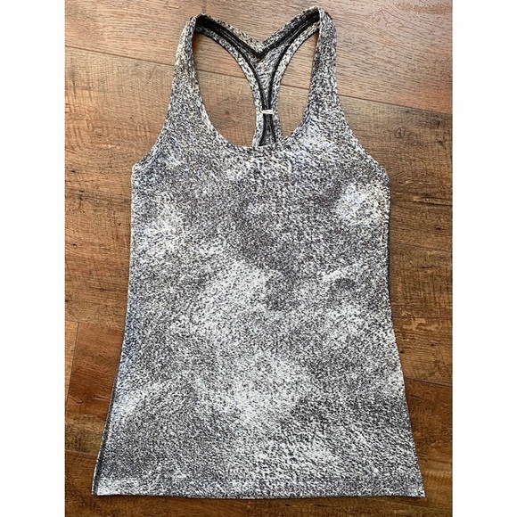 Lululemon Cool Racerback II Luon Spray Jacquard White Black Size 8 - Picture 2 of 11